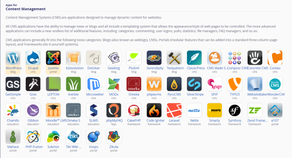 Screenshot of various different CMS apps