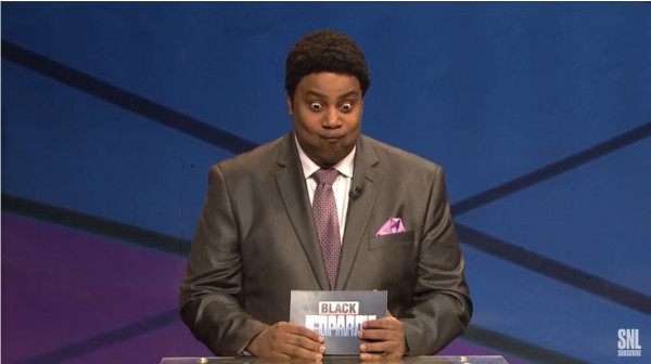 A screenshot of the skit "Black Jeopardy!" from Saturday Night Live