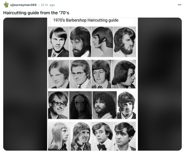 A post on reddit that shows a haircutting guide from the 1970s.