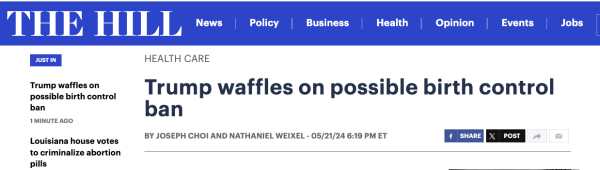 Screenshot of The Hill headline: Trump waffles on possible birth control ban