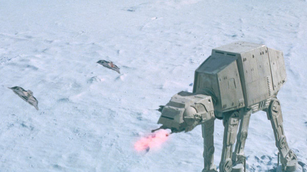 Picture of Star Wars AT-AT with fire coming from ‘mouth’.