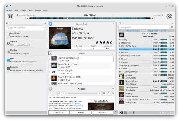 Screenshot of KDE's Amarok music player.