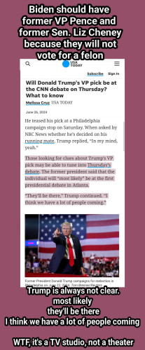 He teased his pick at a Philadelphia campaign stop on Saturday. When asked by NBC News whether he’s decided on his running mate, Trump replied, “In my mind, yeah.”

Those looking for clues about Trump’s VP pick may be able to tune into Thursday’s debate. The former president said that the individual will “most likely” be at the first presidential debate in Atlanta.

“They’ll be there,” Trump continued. “I think we have a lot of people coming.”